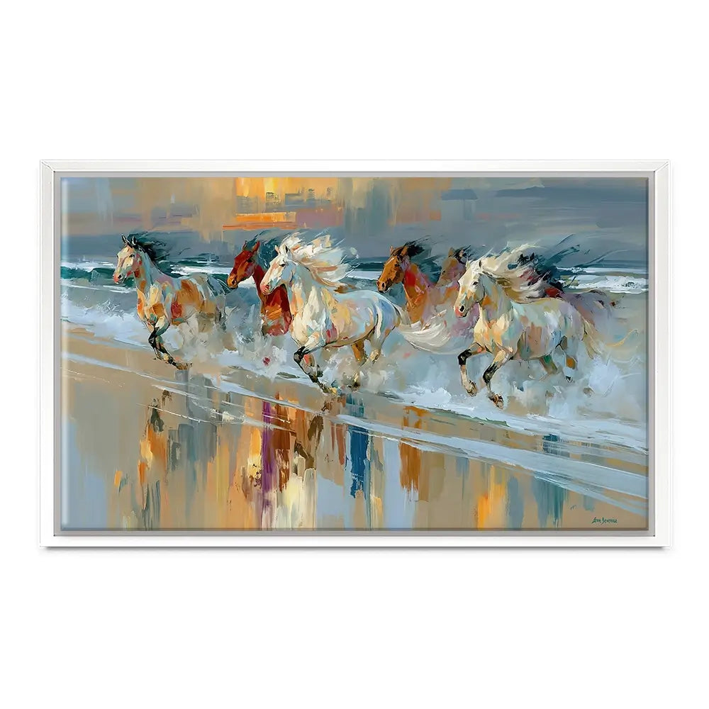 Horses Galloping On The Beach At Sunset Canvas Print Horses Galloping On The Beach At Sunset Canvas Print wall art product Leon Devenice