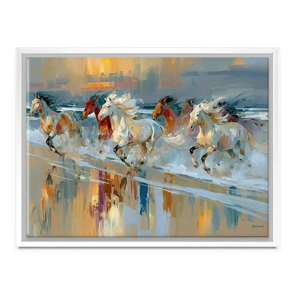 Horses Galloping On The Beach At Sunset Canvas Print Horses Galloping On The Beach At Sunset Canvas Print wall art product Leon Devenice
