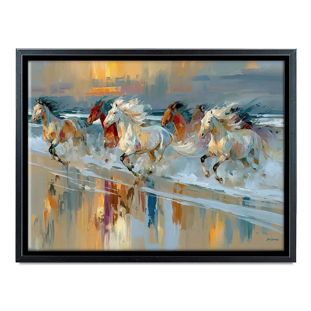 Horses Galloping On The Beach At Sunset Canvas Print Horses Galloping On The Beach At Sunset Canvas Print wall art product Leon Devenice