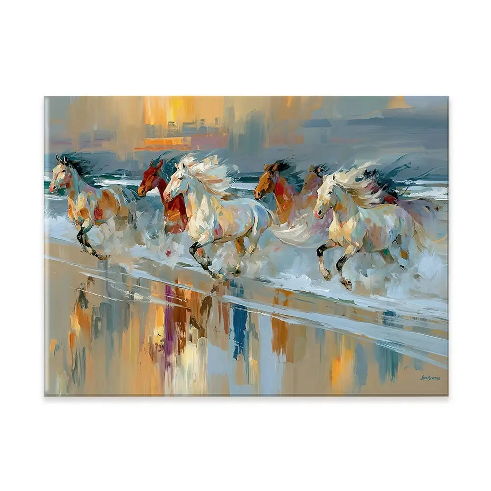 Horses Galloping On The Beach At Sunset Canvas Print Horses Galloping On The Beach At Sunset Canvas Print wall art product Leon Devenice