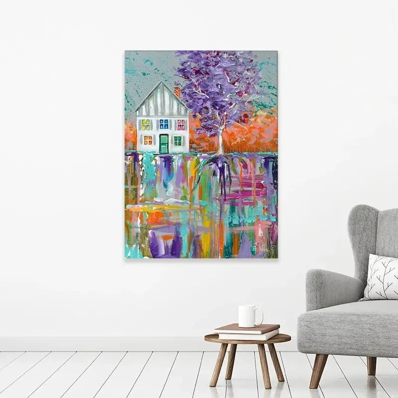 House With Purple Tree Canvas Print House With Purple Tree Canvas Print wall art product Estelle Grengs - Independent