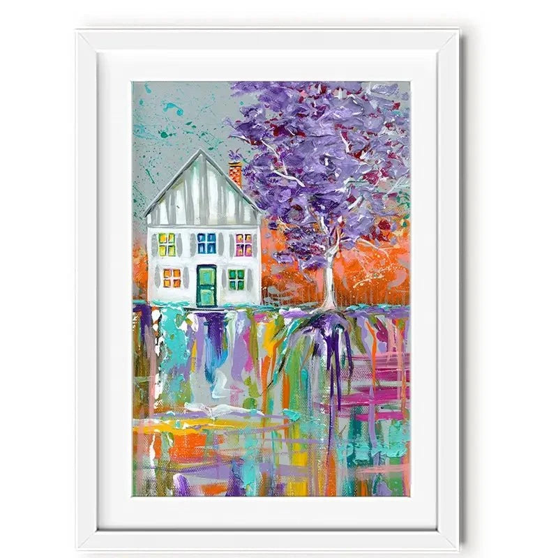 House With Purple Tree Framed Art Print House With Purple Tree Framed Art Print wall art product Estelle Grengs - Independent