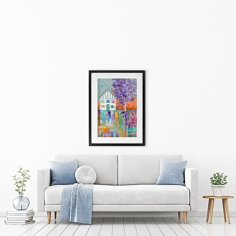 House With Purple Tree Framed Art Print House With Purple Tree Framed Art Print wall art product Estelle Grengs - Independent