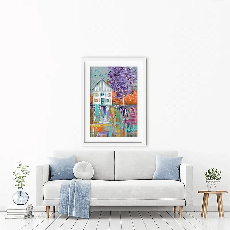 House With Purple Tree Framed Art Print House With Purple Tree Framed Art Print wall art product Estelle Grengs - Independent