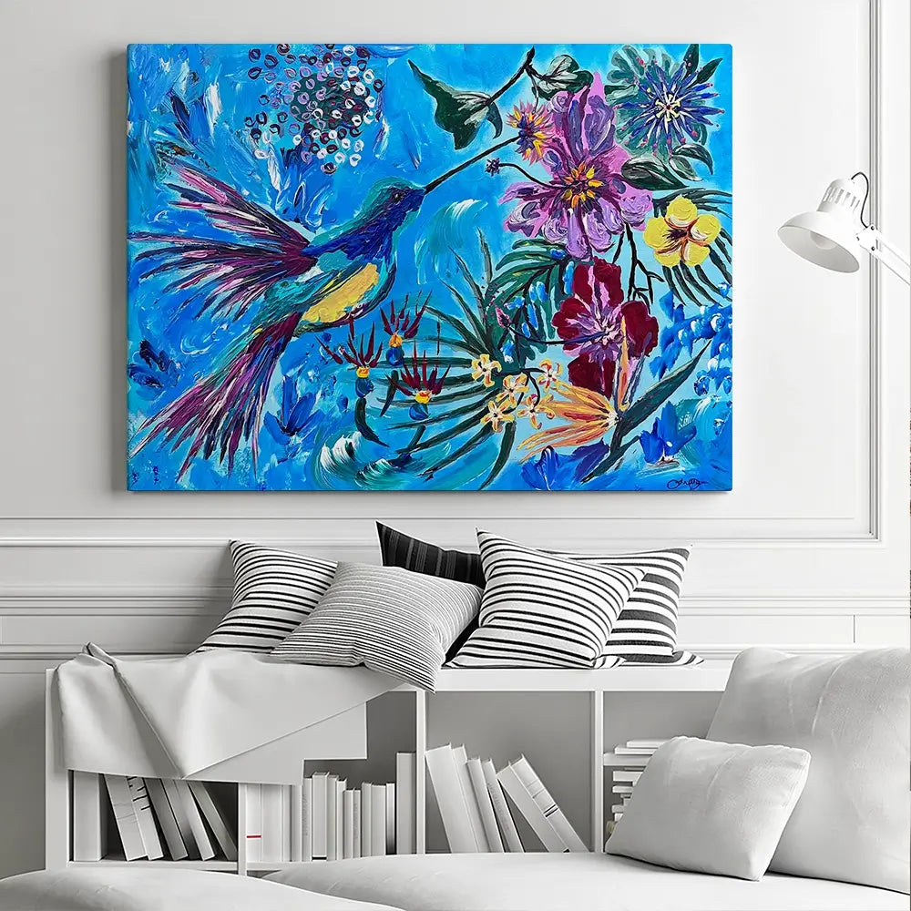 Hummingbirds In Flight Canvas Print Hummingbirds In Flight Canvas Print wall art product Jo Mulligan