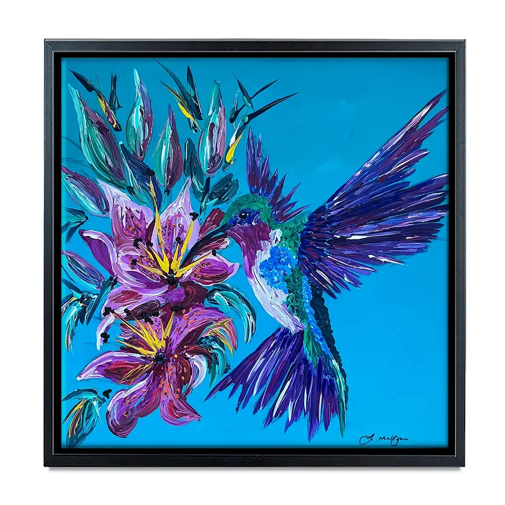 Hummingbirds Kiss Square Canvas Print Hummingbirds Kiss Square Canvas Print wall art product Jo Mulligan