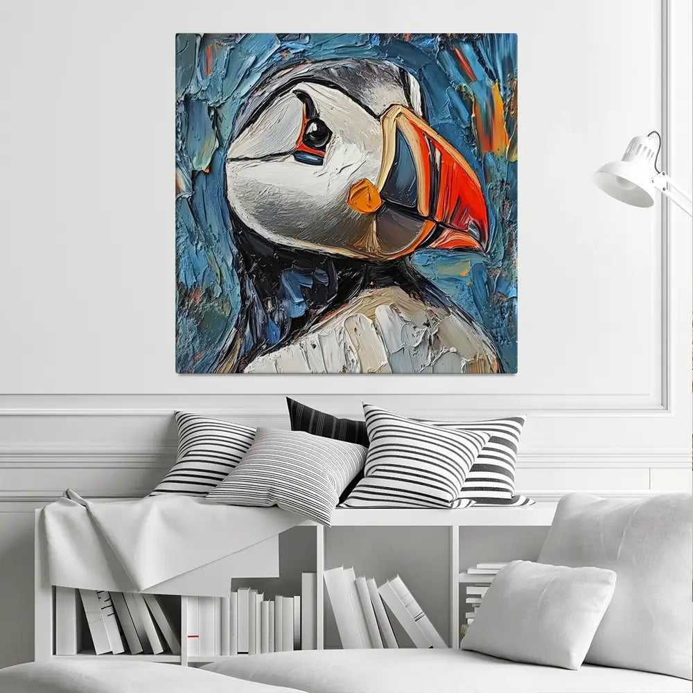 Impasto Puffin Square Canvas Print Impasto Puffin Square Canvas Print wall art product David Alexander Elder