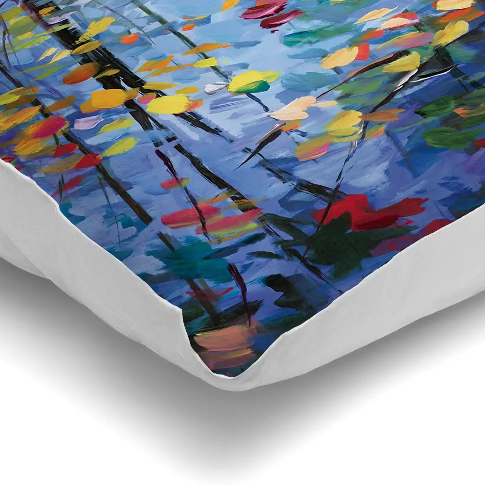 Impressionistic Reflection Of Autumn Trees And Leaves On Water Cushion Impressionistic Reflection Of Autumn Trees And Leaves On Water Cushion wall art product Leon Devenice