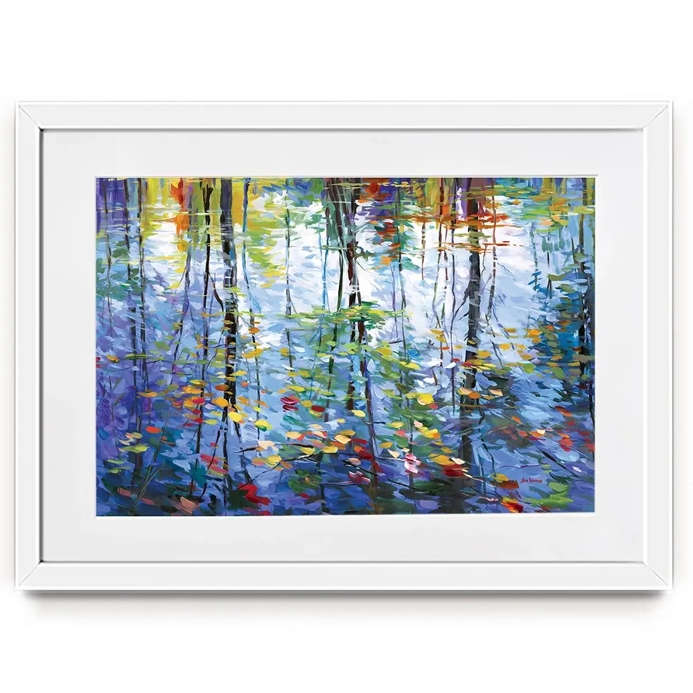 Impressionistic Reflection Of Autumn Trees And Leaves On Water Framed Art Print Impressionistic Reflection Of Autumn Trees And Leaves On Water Framed Art Print wall art product Leon Devenice
