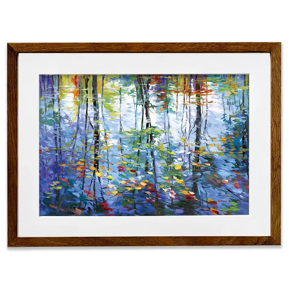Impressionistic Reflection Of Autumn Trees And Leaves On Water Framed Art Print Impressionistic Reflection Of Autumn Trees And Leaves On Water Framed Art Print wall art product Leon Devenice