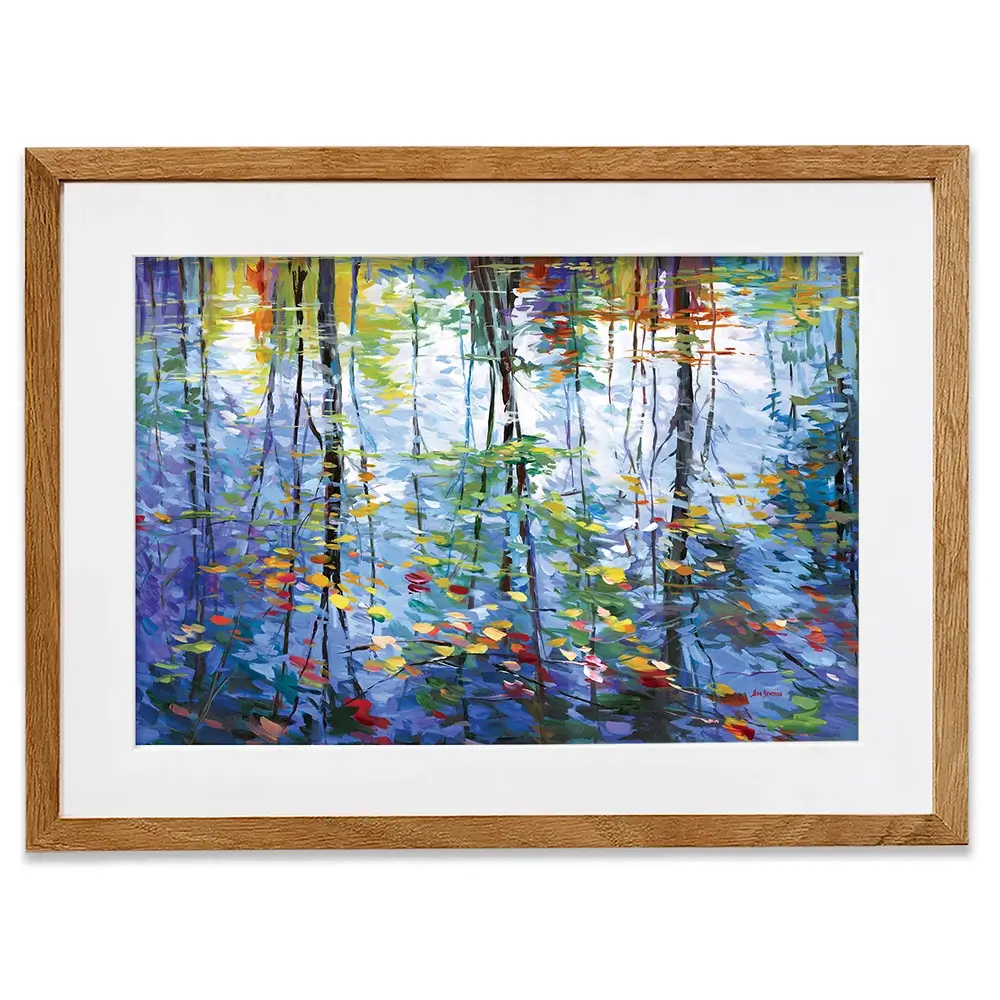 Impressionistic Reflection Of Autumn Trees And Leaves On Water Framed Art Print Impressionistic Reflection Of Autumn Trees And Leaves On Water Framed Art Print wall art product Leon Devenice