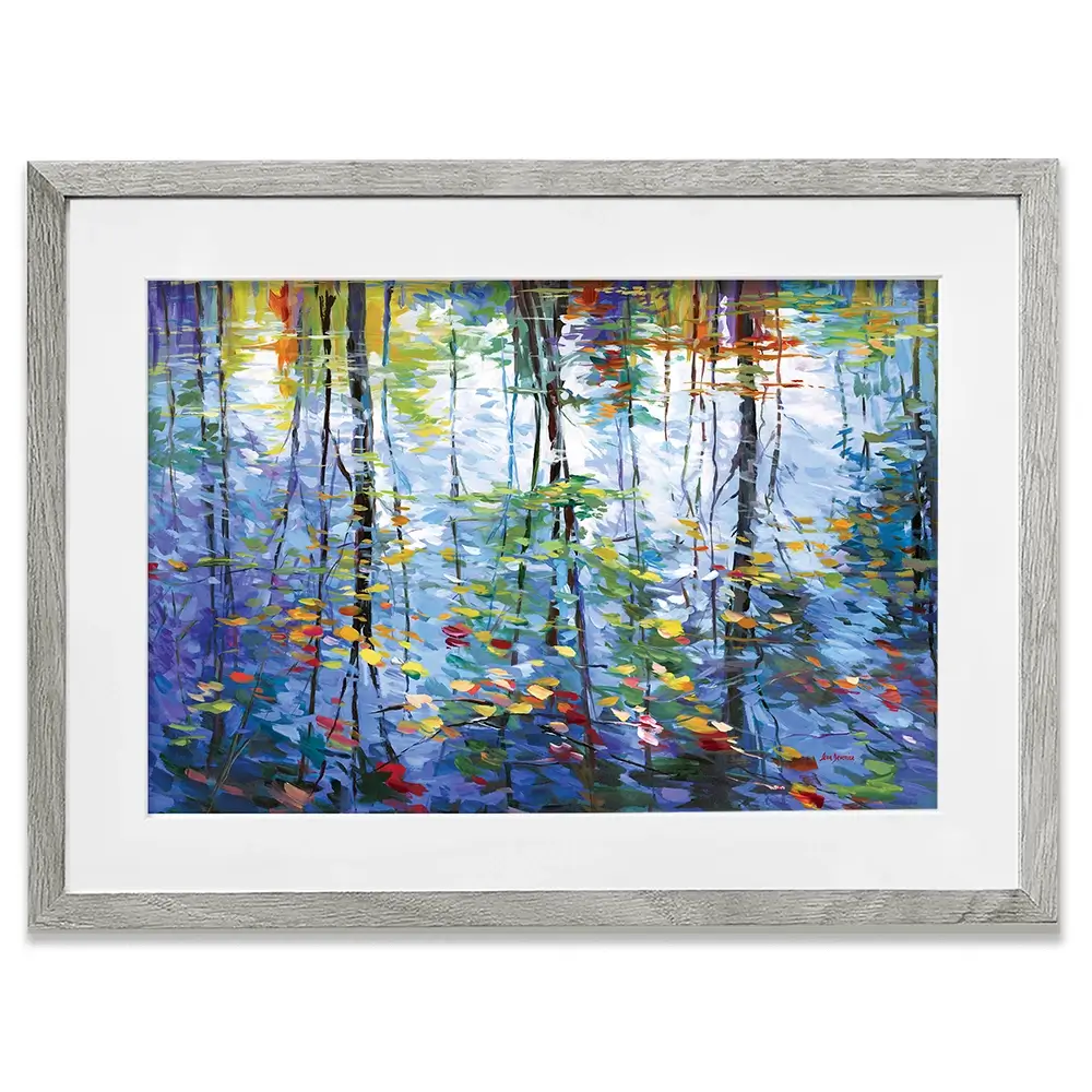 Impressionistic Reflection Of Autumn Trees And Leaves On Water Framed Art Print Impressionistic Reflection Of Autumn Trees And Leaves On Water Framed Art Print wall art product Leon Devenice