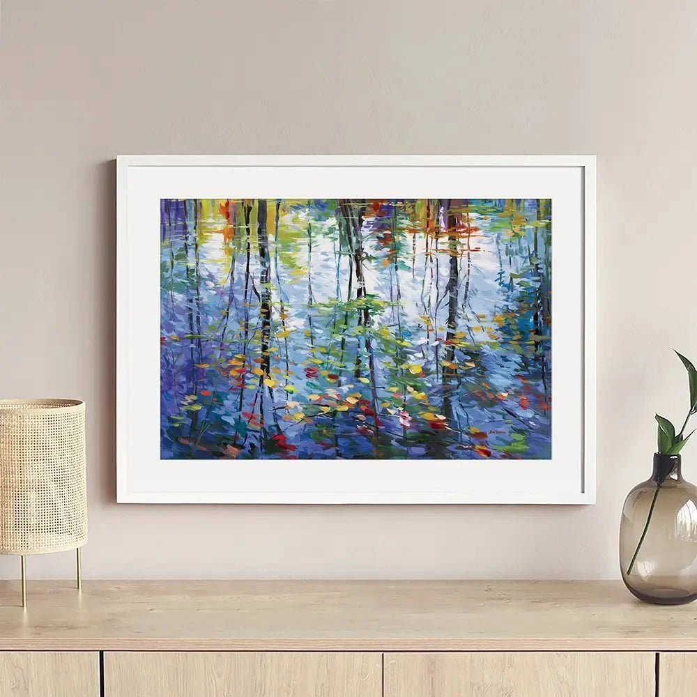 Impressionistic Reflection Of Autumn Trees And Leaves On Water Framed Art Print Impressionistic Reflection Of Autumn Trees And Leaves On Water Framed Art Print wall art product Leon Devenice