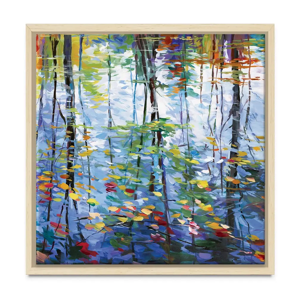 Impressionistic Reflection Of Autumn Trees And Leaves On Water Square Canvas Print Impressionistic Reflection Of Autumn Trees And Leaves On Water Square Canvas Print wall art product Leon Devenice