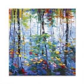 Impressionistic Reflection Of Autumn Trees And Leaves On Water Square Canvas Print Impressionistic Reflection Of Autumn Trees And Leaves On Water Square Canvas Print wall art product Leon Devenice