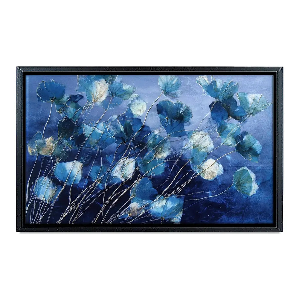 Indigo Flowers With Gold Lines Canvas Print Indigo Flowers With Gold Lines Canvas Print wall art product Chromatic Storm Studio