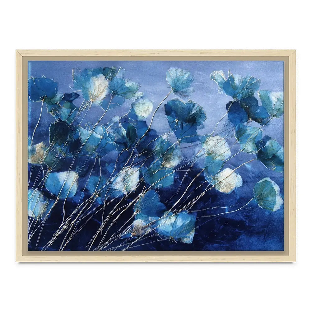 Indigo Flowers With Gold Lines Canvas Print Indigo Flowers With Gold Lines Canvas Print wall art product Chromatic Storm Studio