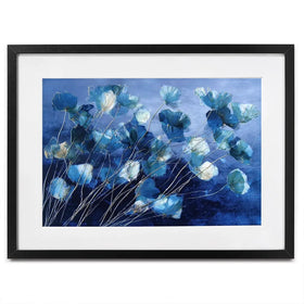 Indigo Flowers With Gold Lines Framed Art Print Indigo Flowers With Gold Lines Framed Art Print wall art product Chromatic Storm Studio