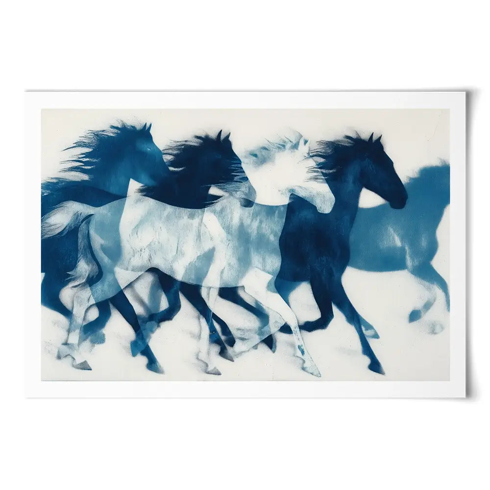 Indigo Running Horses Art Print Indigo Running Horses Art Print wall art product Chromatic Storm Studio