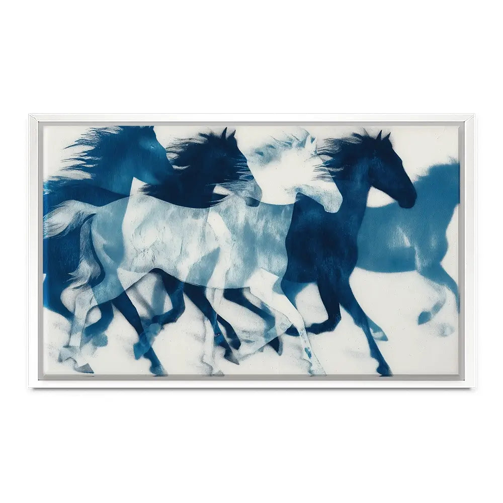 Indigo Running Horses Canvas Print Indigo Running Horses Canvas Print wall art product Chromatic Storm Studio