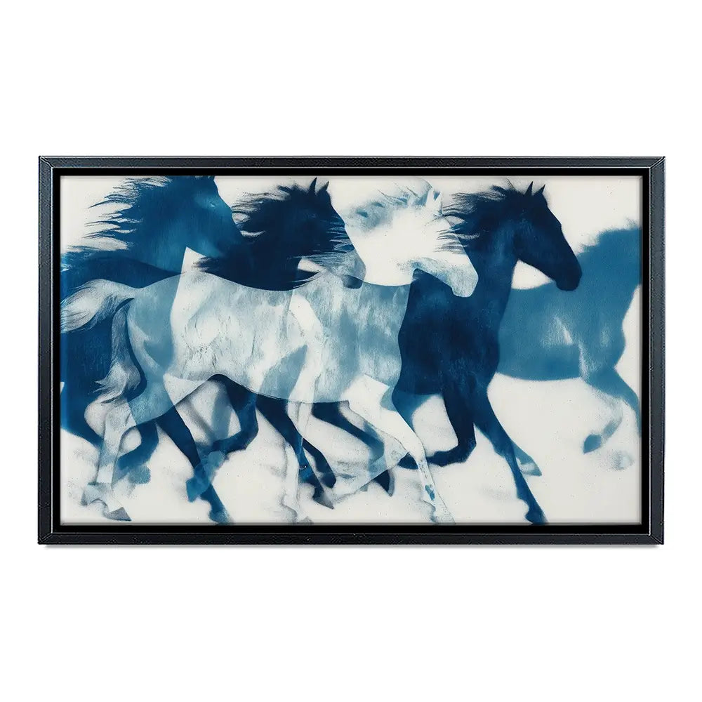 Indigo Running Horses Canvas Print Indigo Running Horses Canvas Print wall art product Chromatic Storm Studio