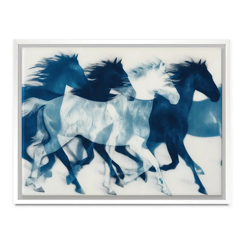 Indigo Running Horses Canvas Print Indigo Running Horses Canvas Print wall art product Chromatic Storm Studio