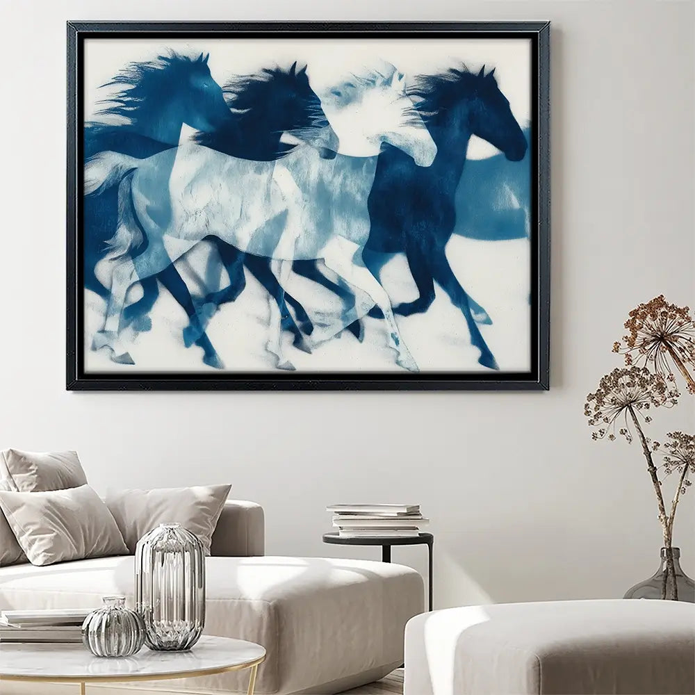 Indigo Running Horses Canvas Print Indigo Running Horses Canvas Print wall art product Chromatic Storm Studio
