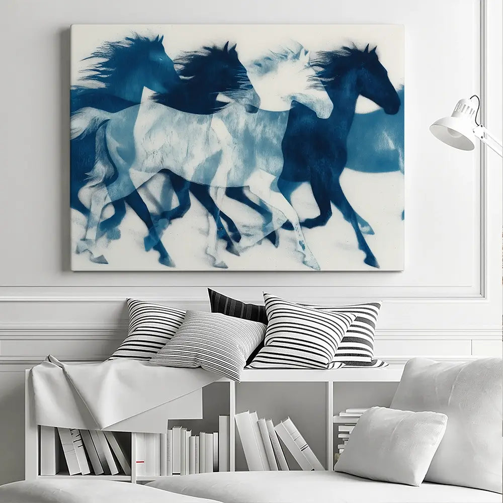 Indigo Running Horses Canvas Print Indigo Running Horses Canvas Print wall art product Chromatic Storm Studio