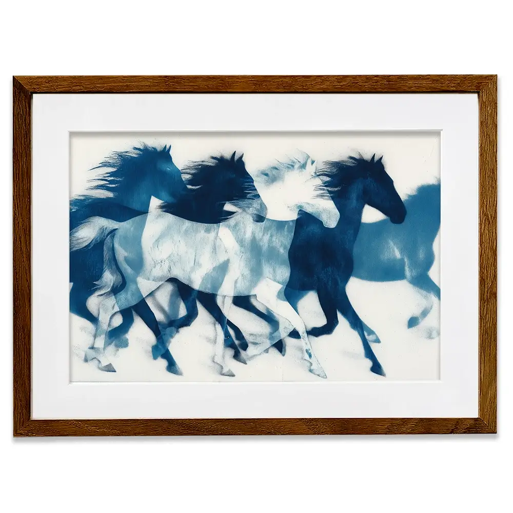 Indigo Running Horses Framed Art Print Indigo Running Horses Framed Art Print wall art product Chromatic Storm Studio