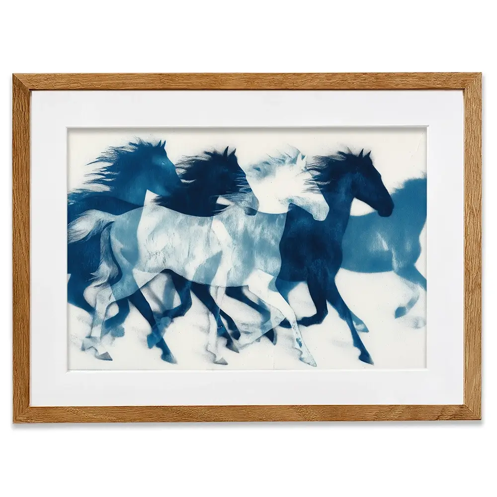 Indigo Running Horses Framed Art Print Indigo Running Horses Framed Art Print wall art product Chromatic Storm Studio