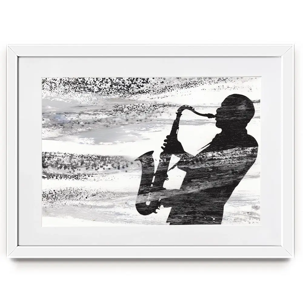 Jazz Silhouette Framed Art Print Jazz Silhouette Framed Art Print wall art product Chromatic Storm Studio