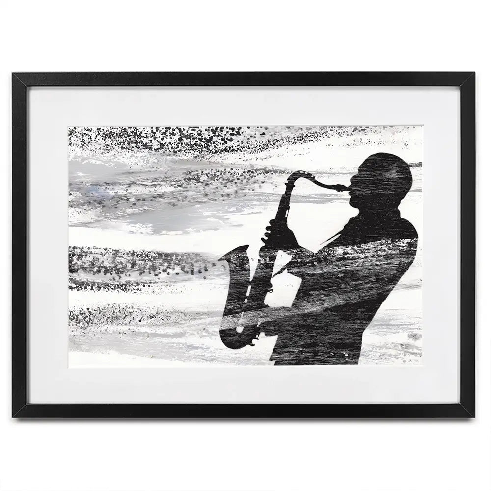 Jazz Silhouette Framed Art Print Jazz Silhouette Framed Art Print wall art product Chromatic Storm Studio