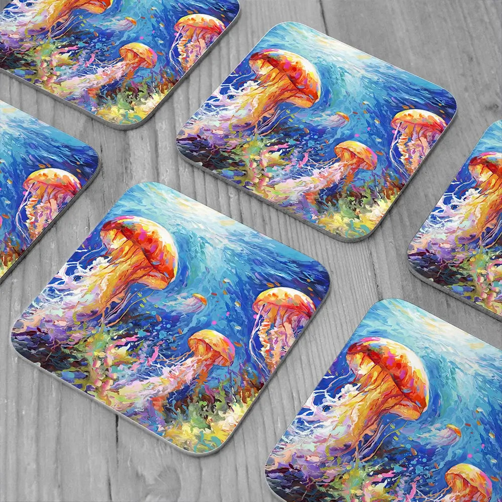 Jellyfish Serenade Coaster Set Jellyfish Serenade Coaster Set wall art product Art Print Shop