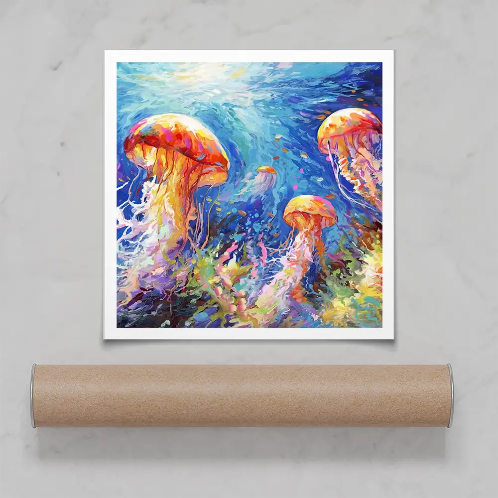 Jellyfish Serenade Square Art Print Jellyfish Serenade Square Art Print wall art product Art Print Shop