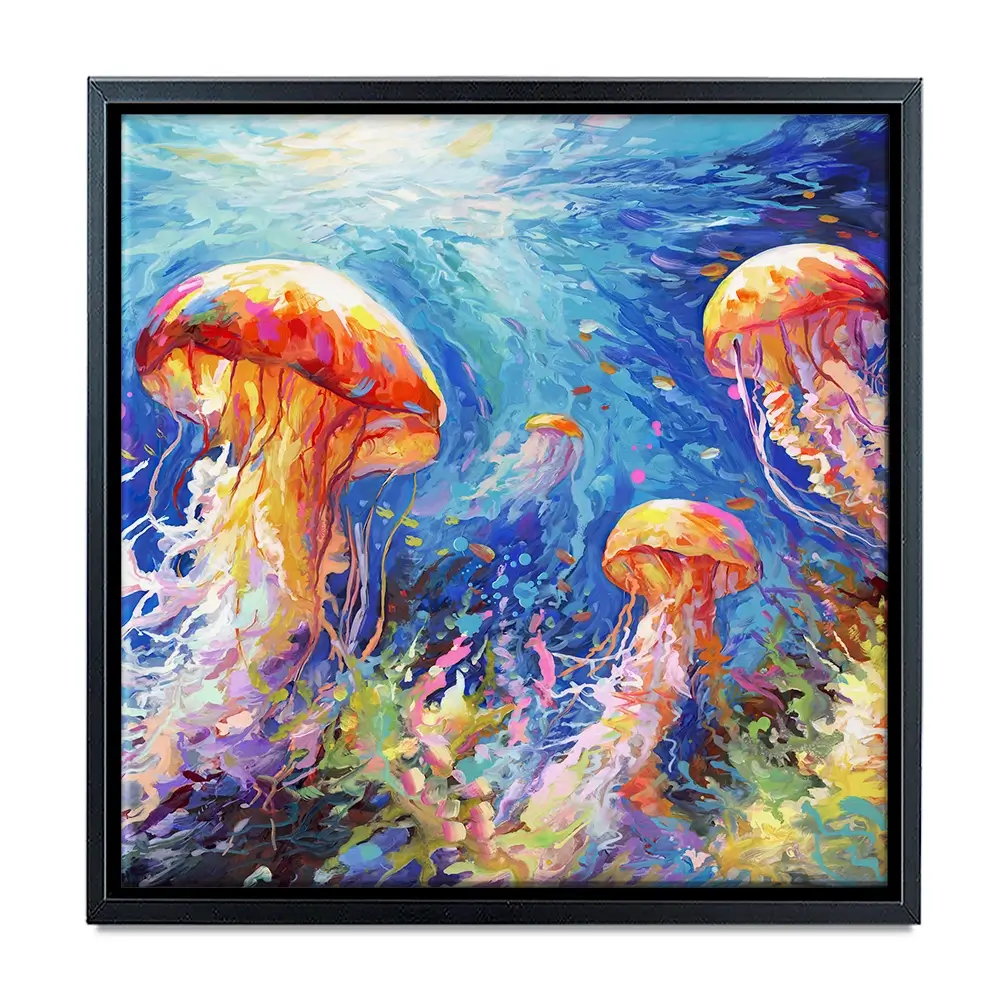 Jellyfish Serenade Square Canvas Print Jellyfish Serenade Square Canvas Print wall art product Art Print Shop