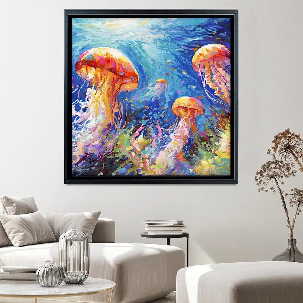 Jellyfish Serenade Square Canvas Print Jellyfish Serenade Square Canvas Print wall art product Art Print Shop