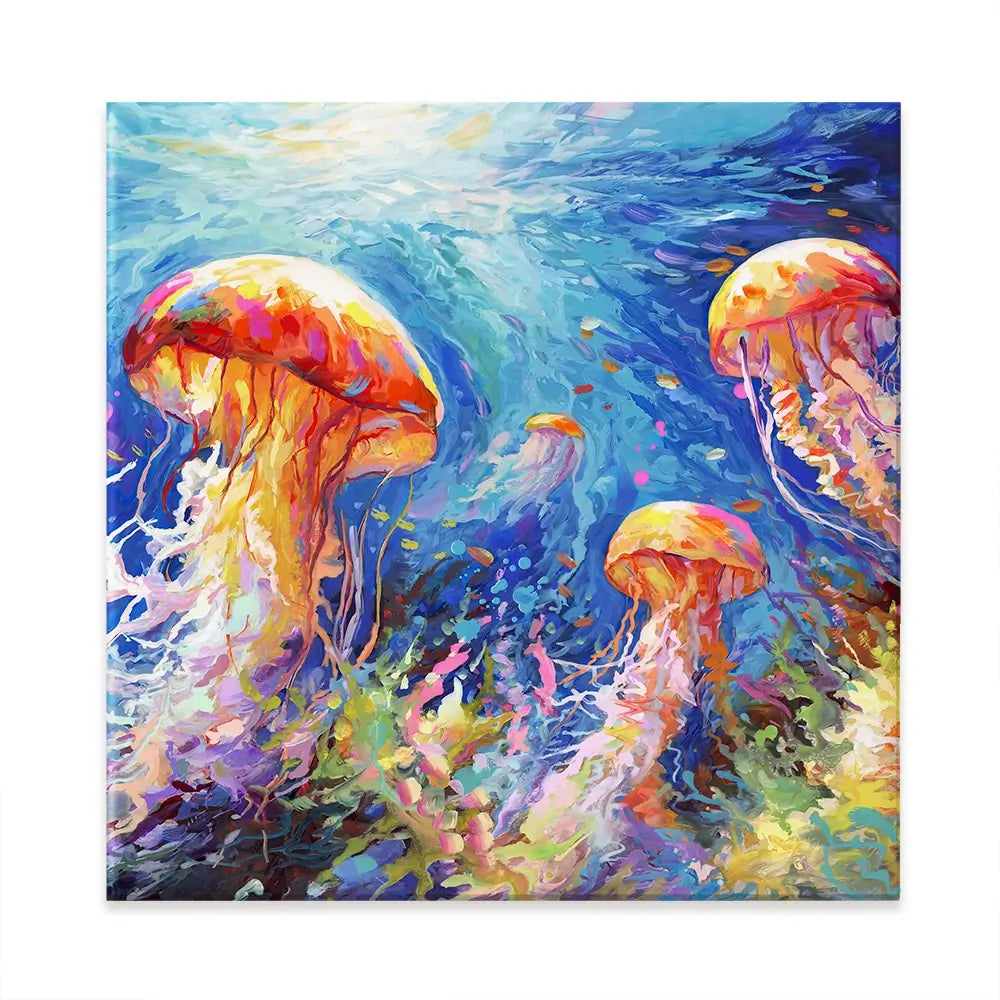 Jellyfish Serenade Square Canvas Print Jellyfish Serenade Square Canvas Print wall art product Art Print Shop