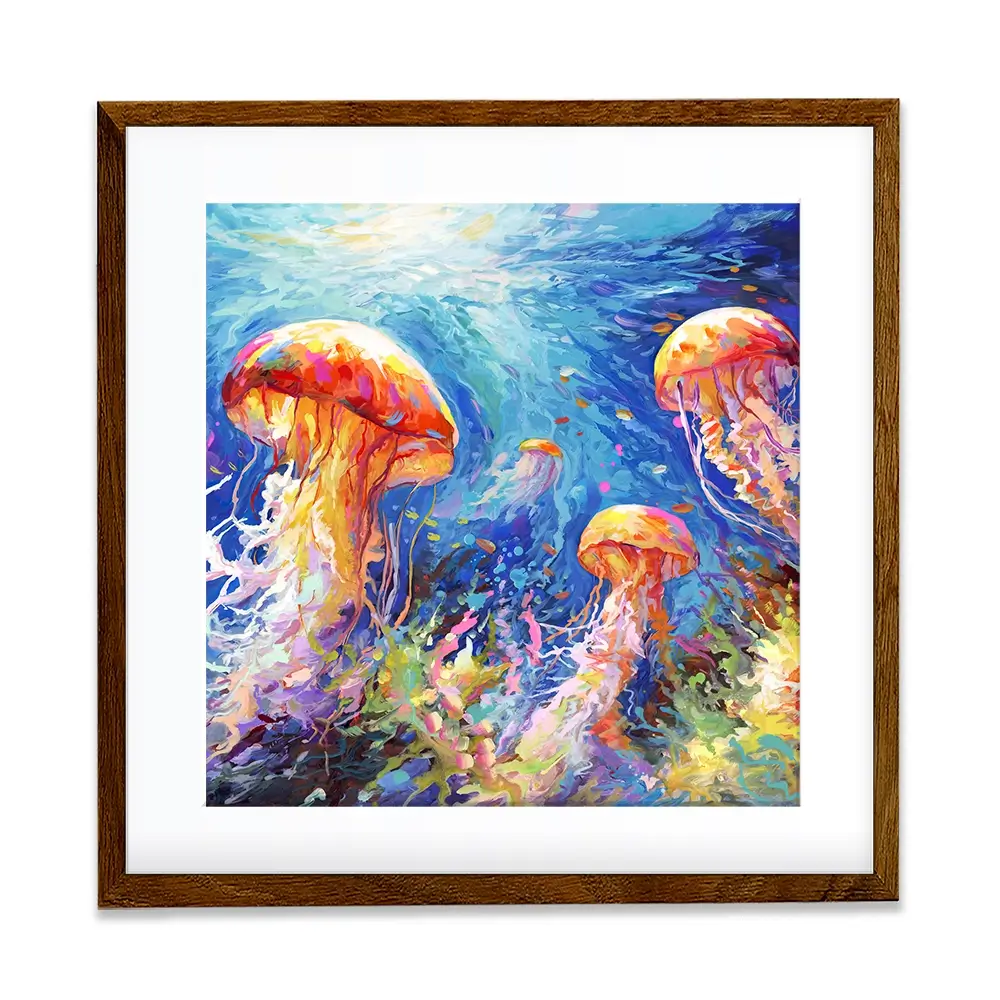 Jellyfish Serenade Square Framed Art Print Jellyfish Serenade Square Framed Art Print wall art product Art Print Shop
