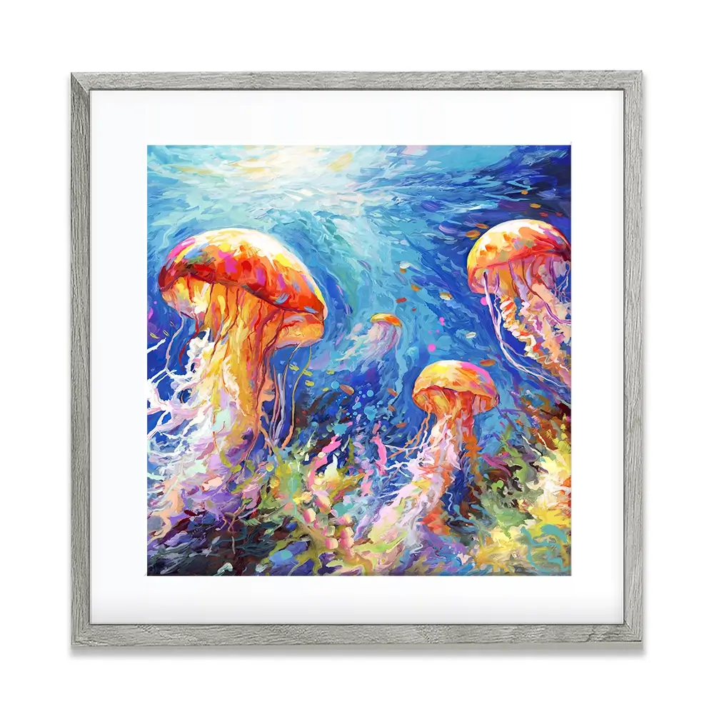 Jellyfish Serenade Square Framed Art Print Jellyfish Serenade Square Framed Art Print wall art product Art Print Shop