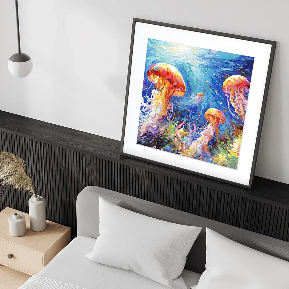 Jellyfish Serenade Square Framed Art Print Jellyfish Serenade Square Framed Art Print wall art product Art Print Shop