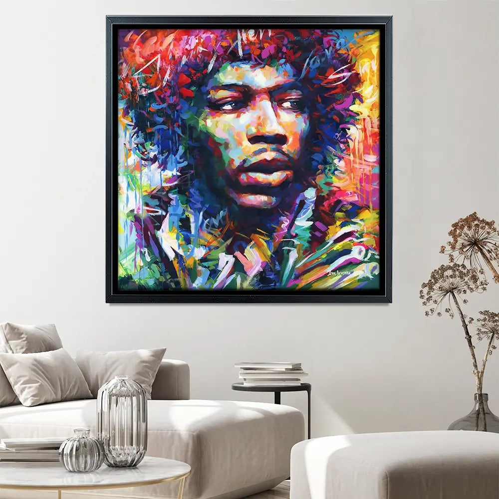 Jimi Hendrix Close Up Square Canvas Print Jimi Hendrix Close Up Square Canvas Print wall art product Leon Devenice