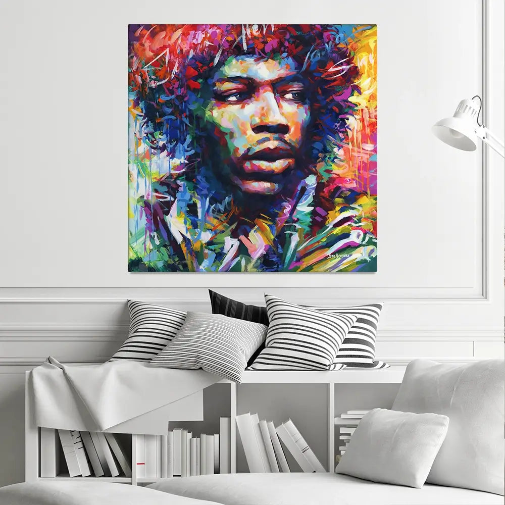 Jimi Hendrix Close Up Square Canvas Print Jimi Hendrix Close Up Square Canvas Print wall art product Leon Devenice