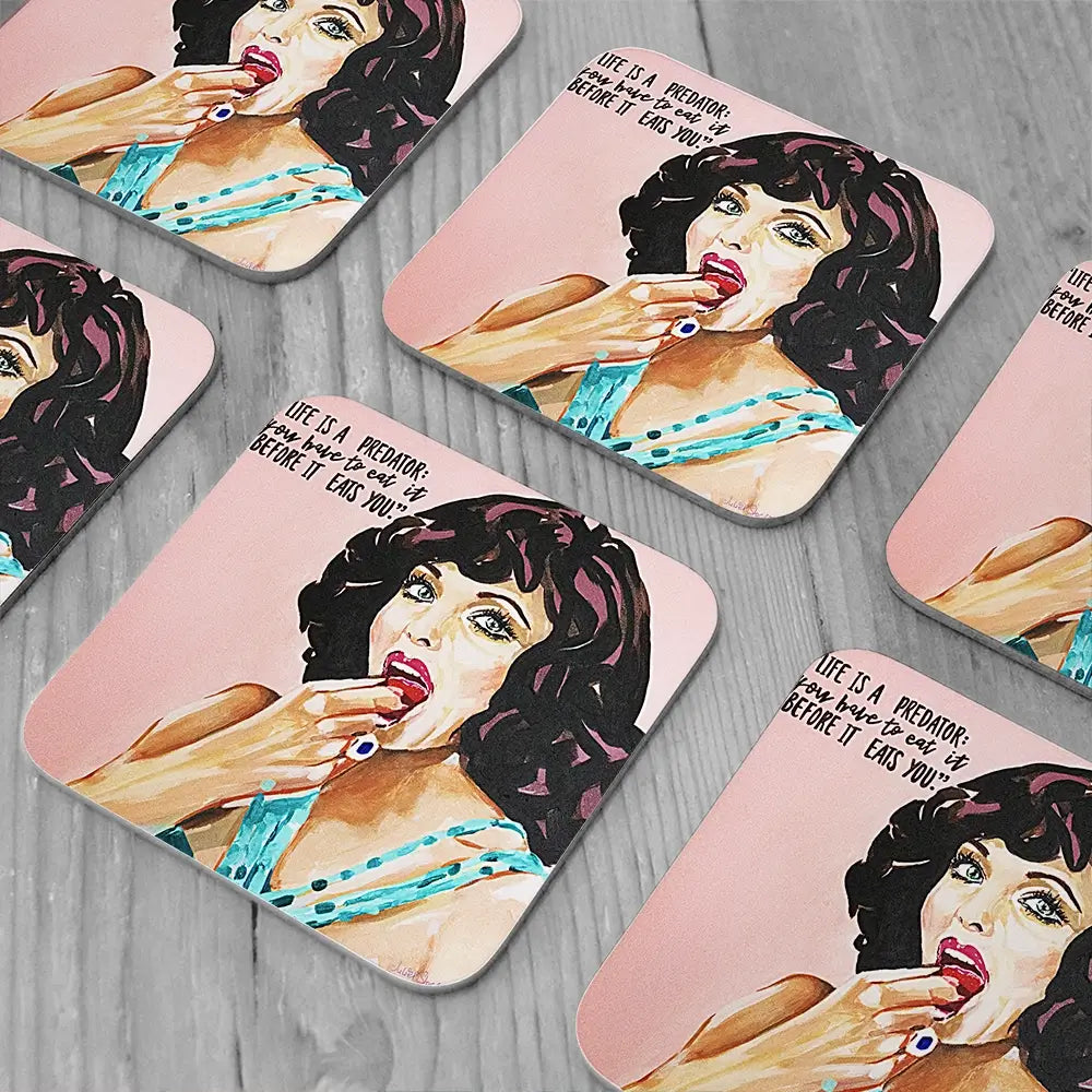 Joan Collins Life Is A Predator Coaster Set Joan Collins Life Is A Predator Coaster Set wall art product Juliet Stockton