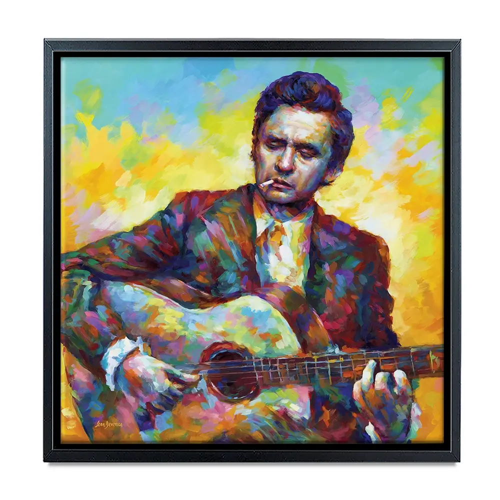 Johnny Cash Guitar Square Canvas Print Johnny Cash Guitar Square Canvas Print wall art product Leon Devenice