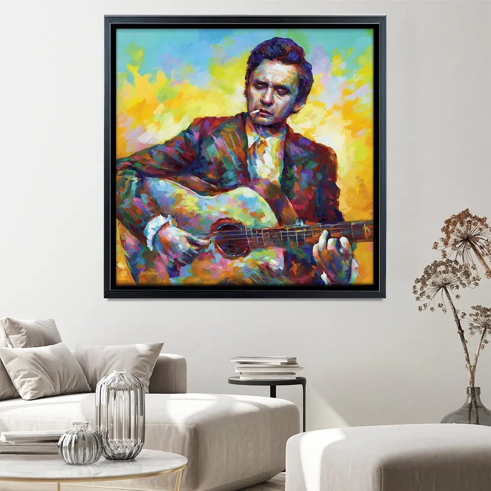 Johnny Cash Guitar Square Canvas Print Johnny Cash Guitar Square Canvas Print wall art product Leon Devenice