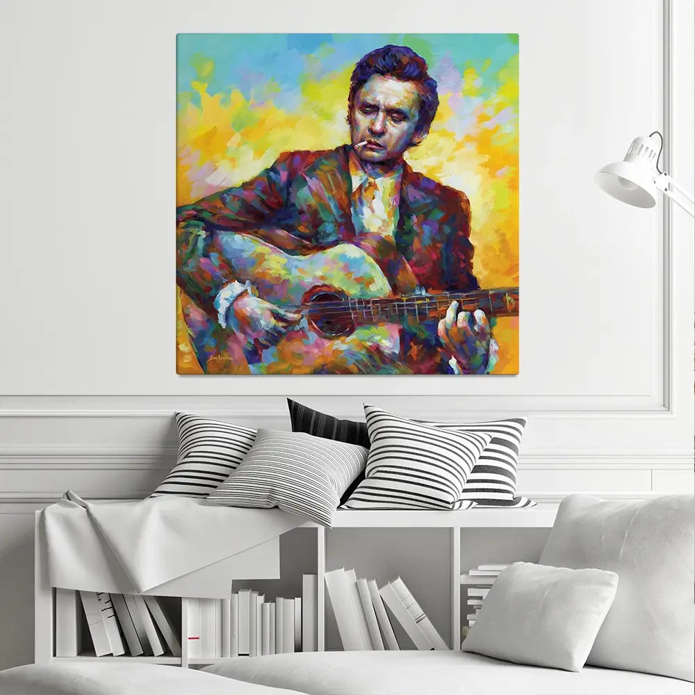 Johnny Cash Guitar Square Canvas Print Johnny Cash Guitar Square Canvas Print wall art product Leon Devenice