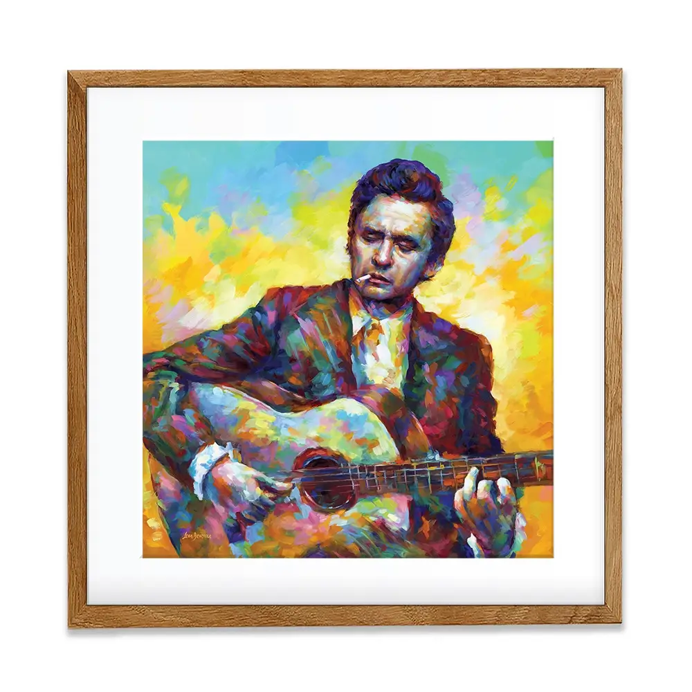 Johnny Cash Guitar Square Framed Art Print Johnny Cash Guitar Square Framed Art Print wall art product Leon Devenice