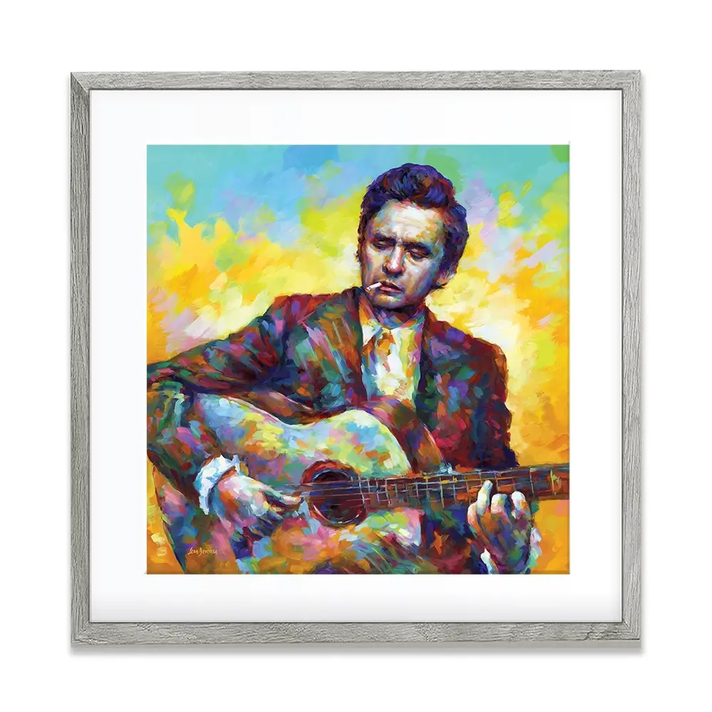 Johnny Cash Guitar Square Framed Art Print Johnny Cash Guitar Square Framed Art Print wall art product Leon Devenice