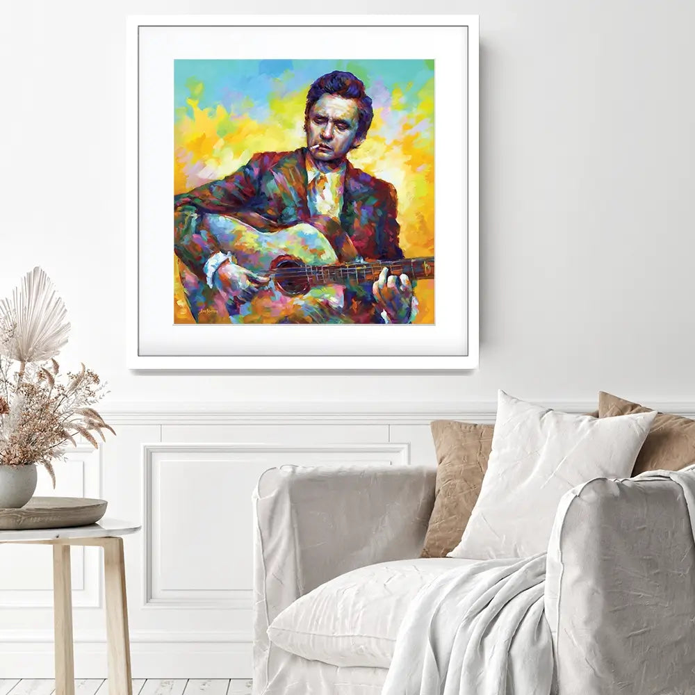 Johnny Cash Guitar Square Framed Art Print Johnny Cash Guitar Square Framed Art Print wall art product Leon Devenice