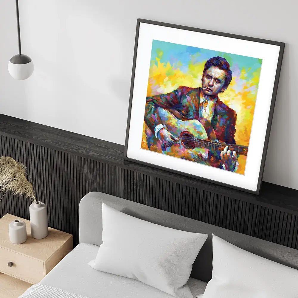 Johnny Cash Guitar Square Framed Art Print Johnny Cash Guitar Square Framed Art Print wall art product Leon Devenice